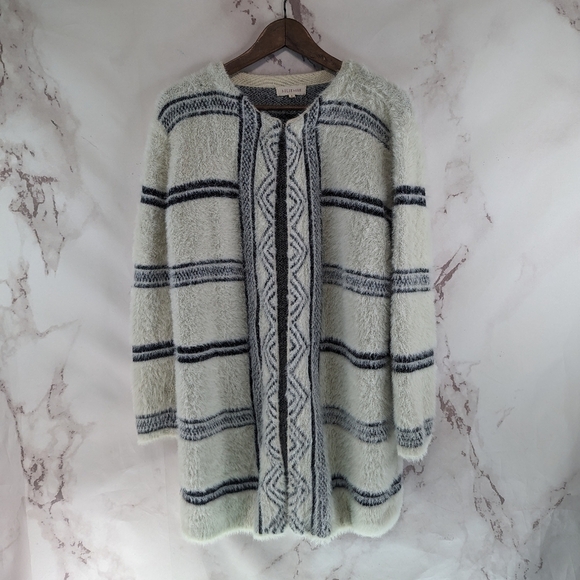 Anthropologie Solitaire Sweater Womens Small Blue Striped Cardigan Eyelash Long - Picture 1 of 14